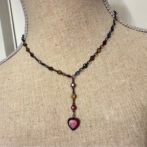 NECKLACE Y OXIDIZED BRONZE COLOR CHAIN WITH MULTI COLOR AUSTRIAN CRYSTALS USA